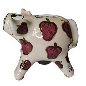 Pati Handpainted Ceramic Pig Coin Bank, Strawberry Pink, w/Stopper Piggy